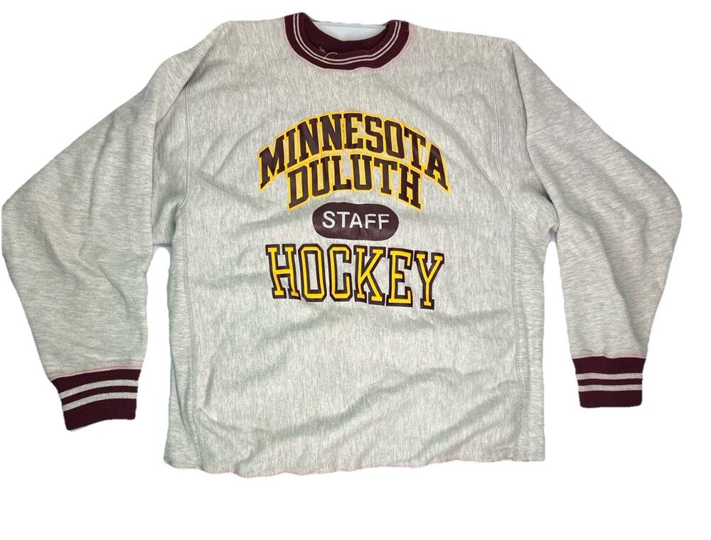 VTG Minnesota Duluth Hockey Staff Crewneck Champion Pullover Made In USA Sz XL
